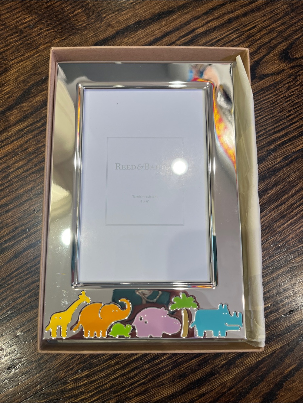 Reed & Barton Silver Frame with Yellow, Orange, Green, Pink, Teal Animal Accents